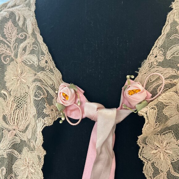 vintage coquette babydoll rosette fairy bow boudoir shrug crop lace jacket - Picture 3 of 7